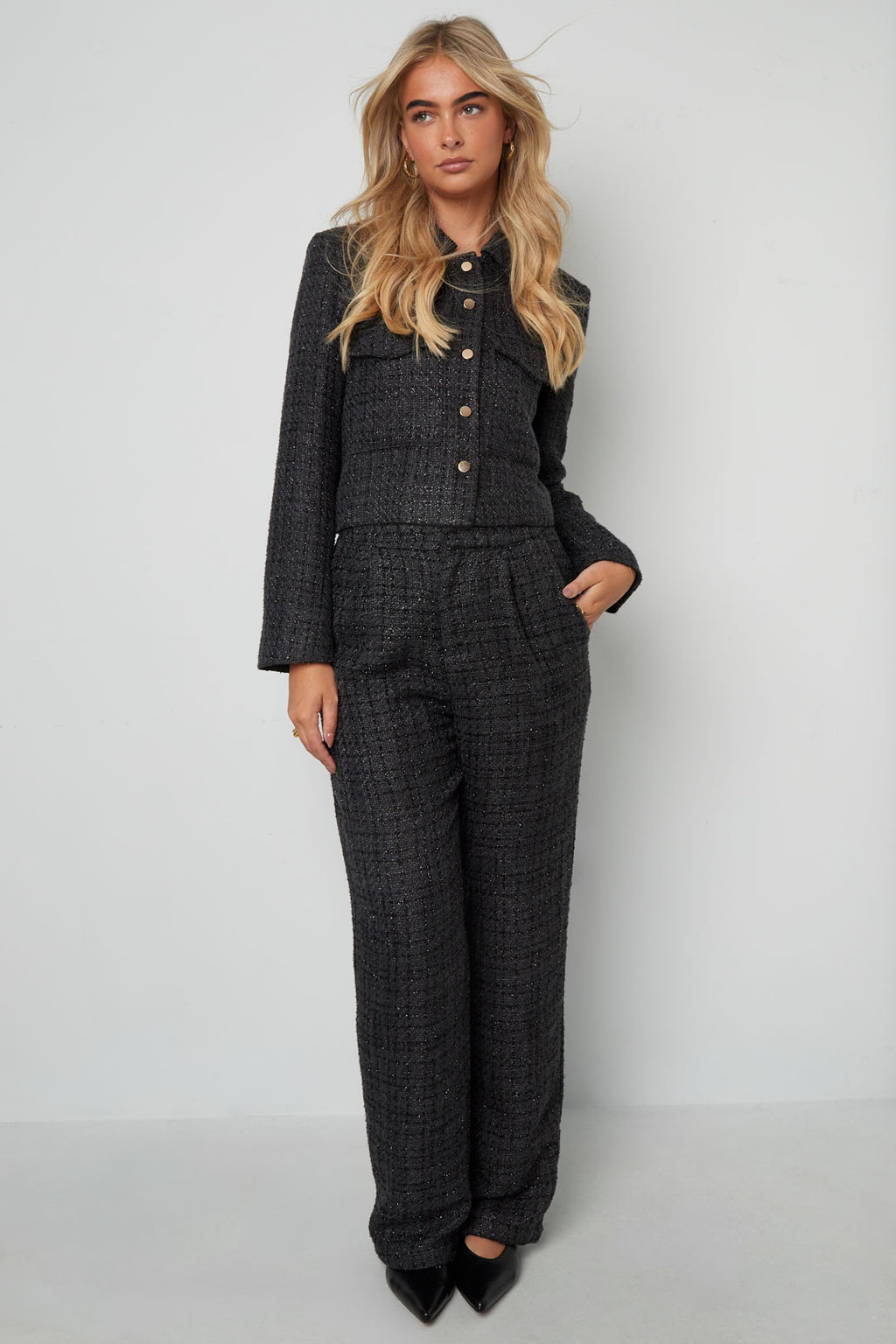Tessuto Fibra di Poliestere Pantaloni Dritti Donna Eleganti a quadri Autunno/Inverno