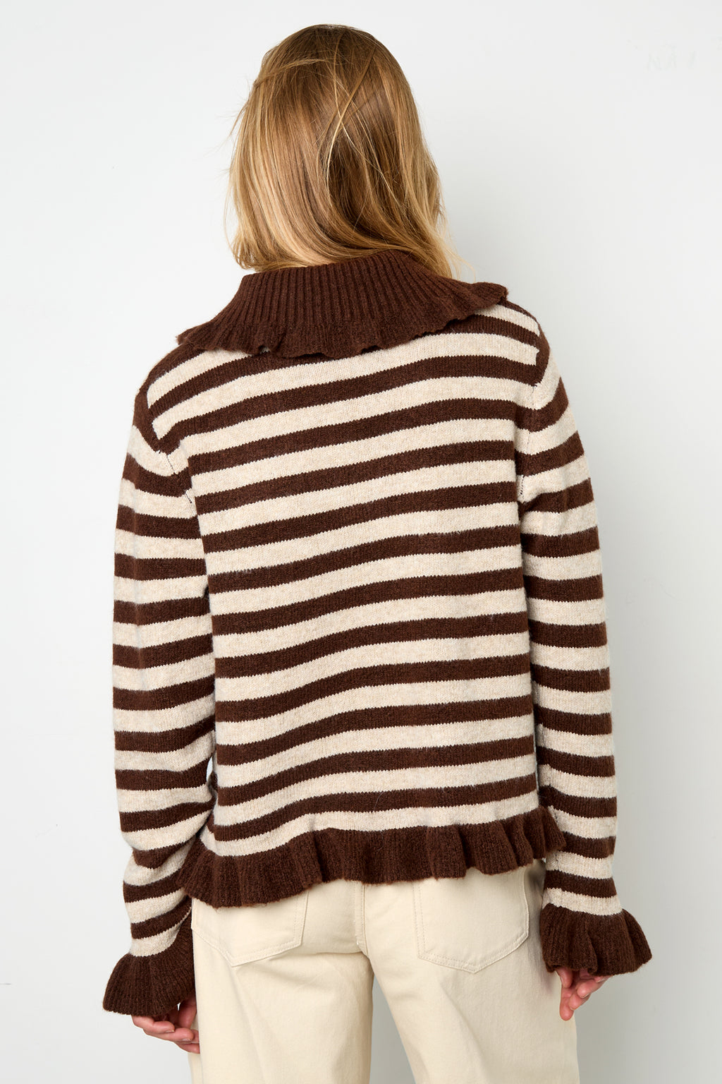 Cardigan Donna in Fibra di Poliestere Maglia Stile Casual a Righe
