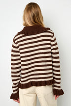 Cardigan Donna in Fibra di Poliestere Maglia Stile Casual a Righe