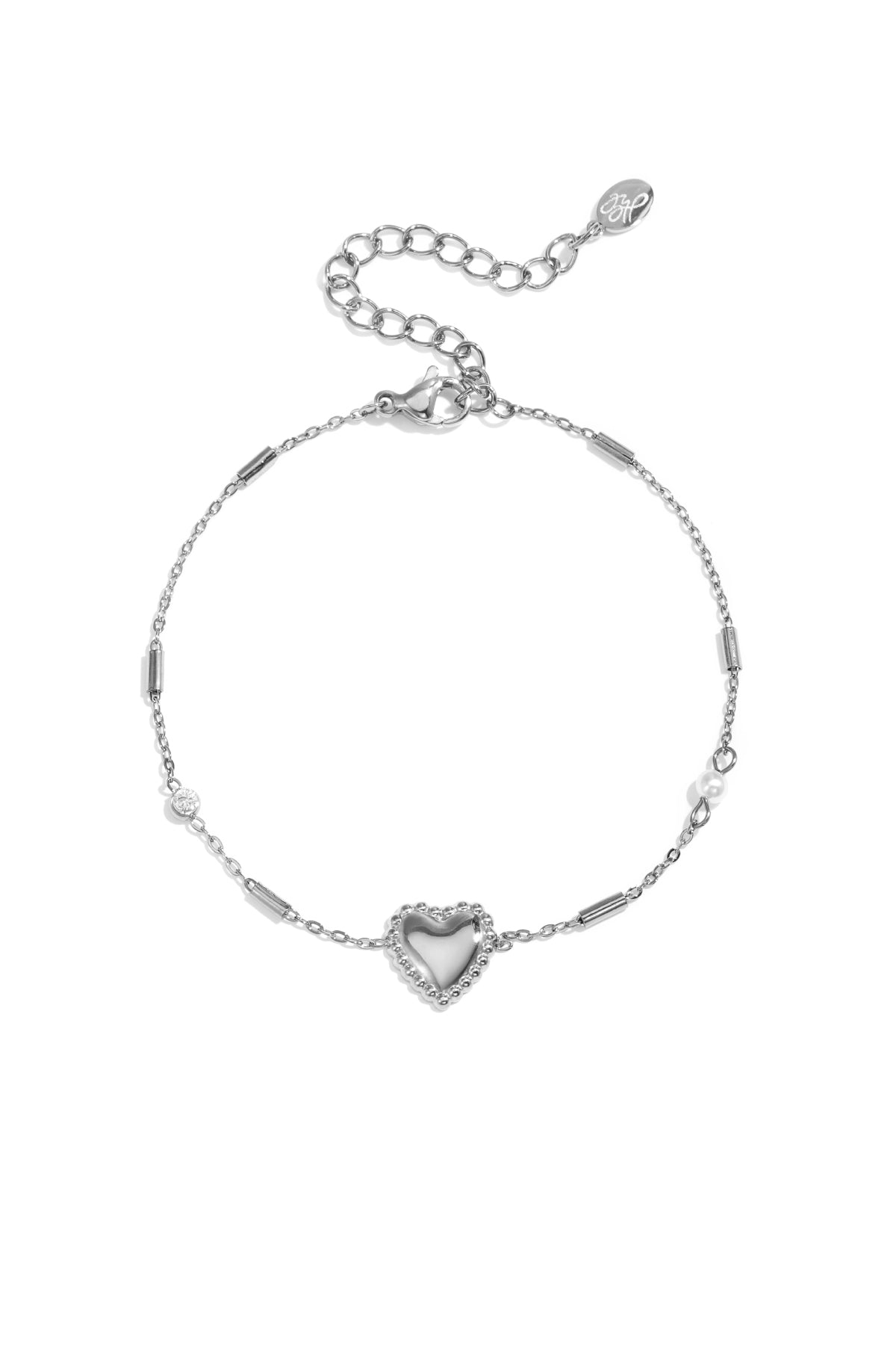 Bracciale con perla, pietra e cuore decorativo