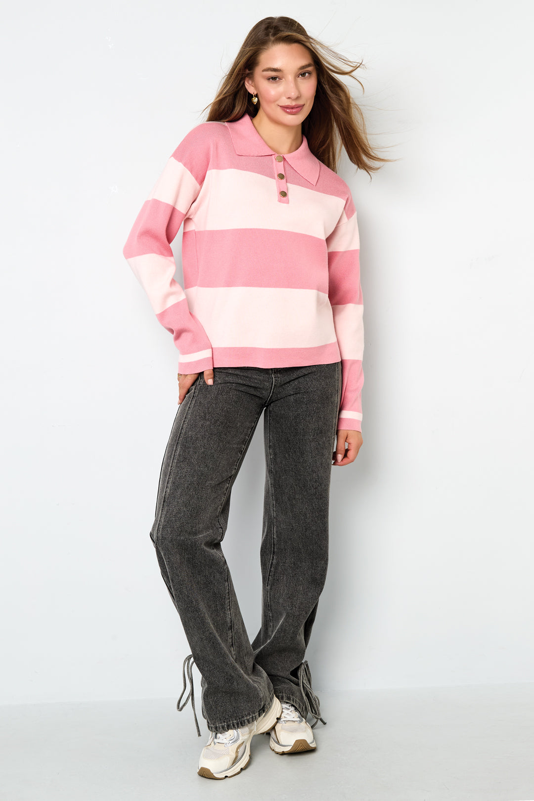 Maglione a Righe Donna in Viscosa Intrecciata Polo Autunno/Inverno