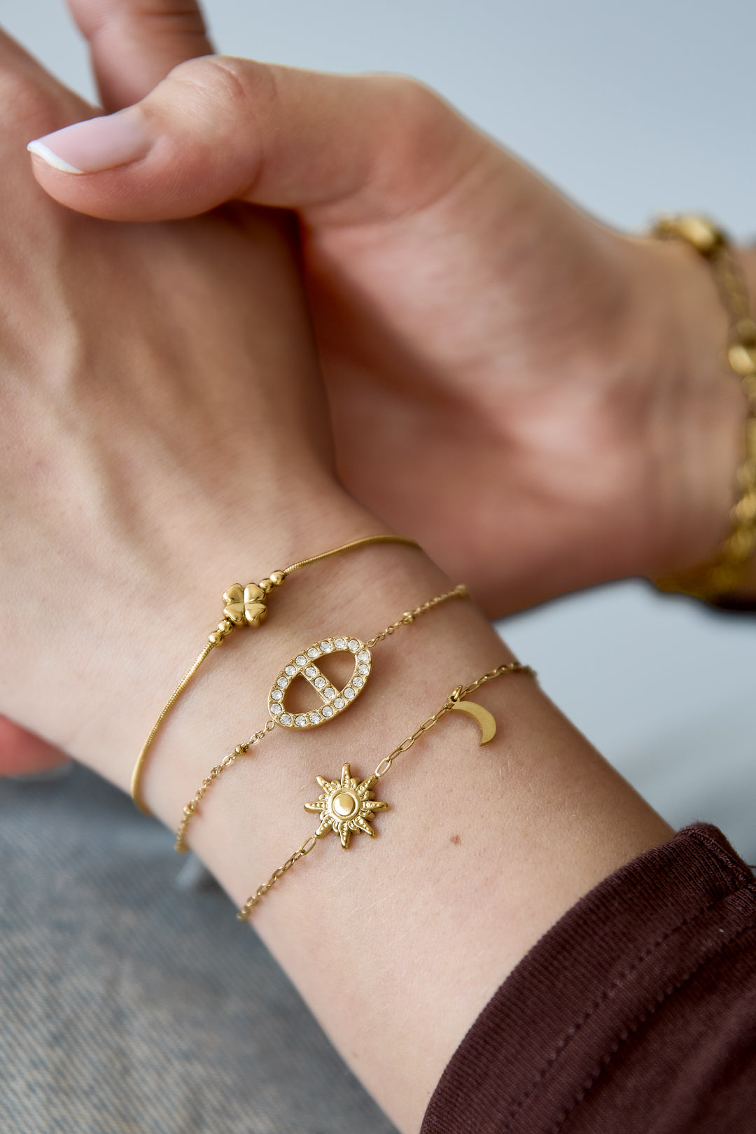 Braccialetti con ciondoli in acciaio inossidabile, serie Sun Casual Daily Simple, gioielli da donna