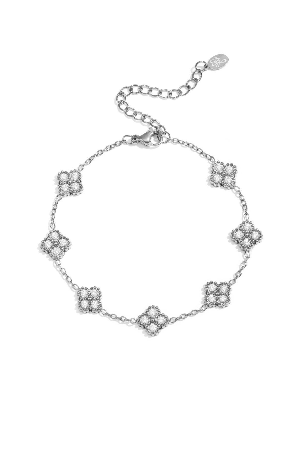 Bracciale con quadrifogli incastonati in zirconi