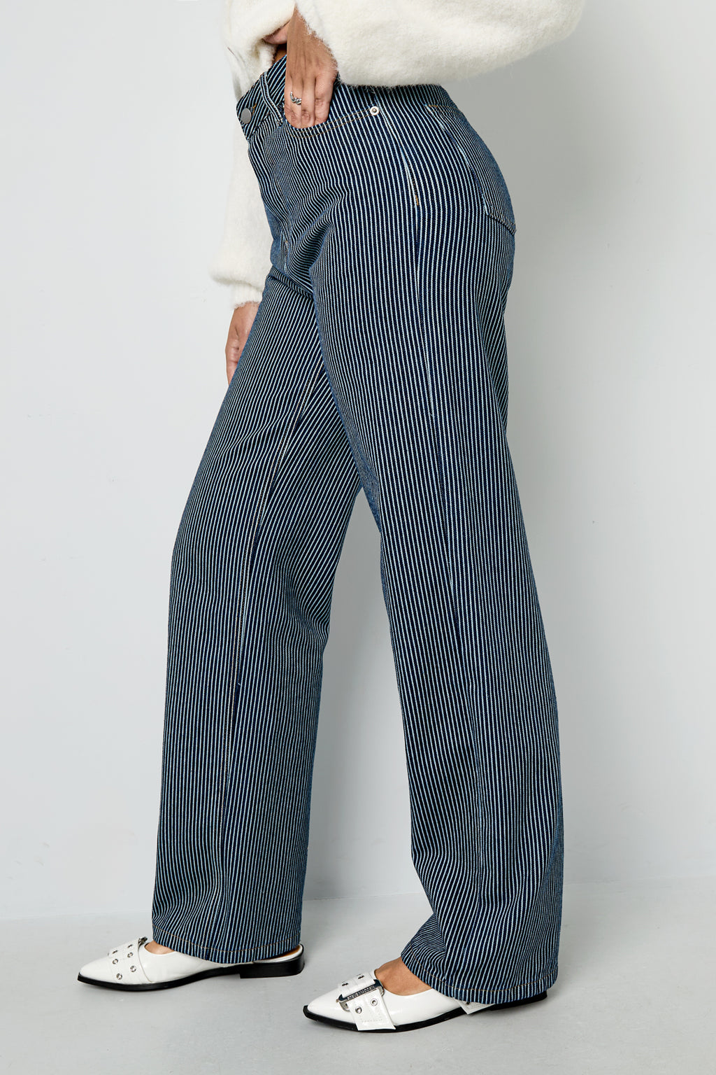 Cotone Tessuto Pantaloni Dritti Donna Casual Righe