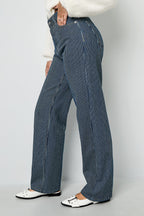 Cotone Tessuto Pantaloni Dritti Donna Casual Righe