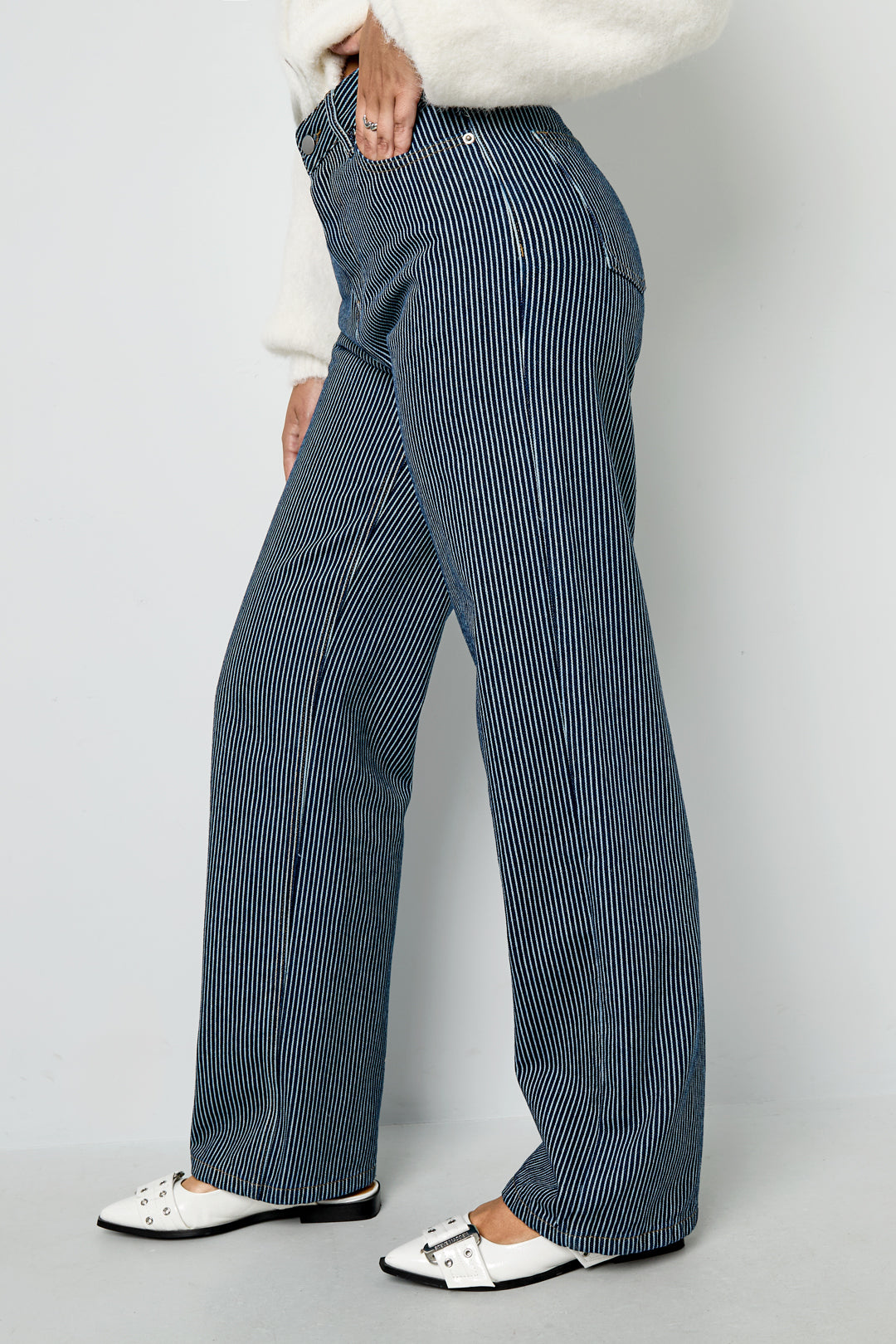 Cotone Tessuto Pantaloni Dritti Donna Casual Righe