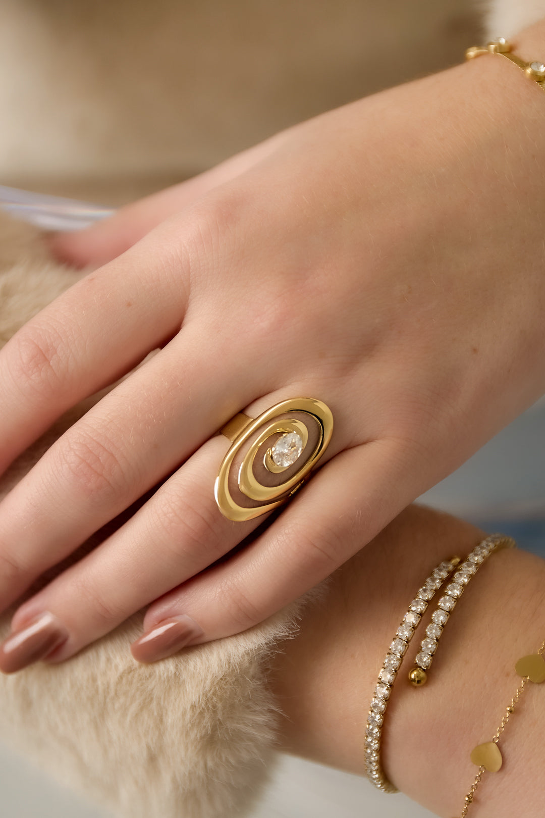 Anelli in acciaio inossidabile con pietre preziose, linee Daily Daily Simple Series, gioielli da donna