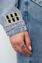 Giubbotto in Jeans Donna Taglio Classico con Patch Logo Marchio