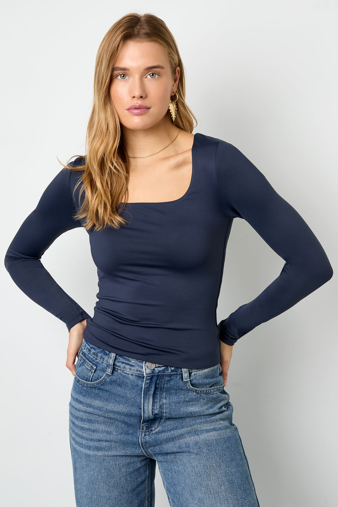 Maglia in Nylon Intrecciato Donna Maniche Lunghe Base Colore Puro