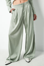 Tessuto Fibra di Poliestere Donna Pantaloni Dritti Casual Colore Puro
