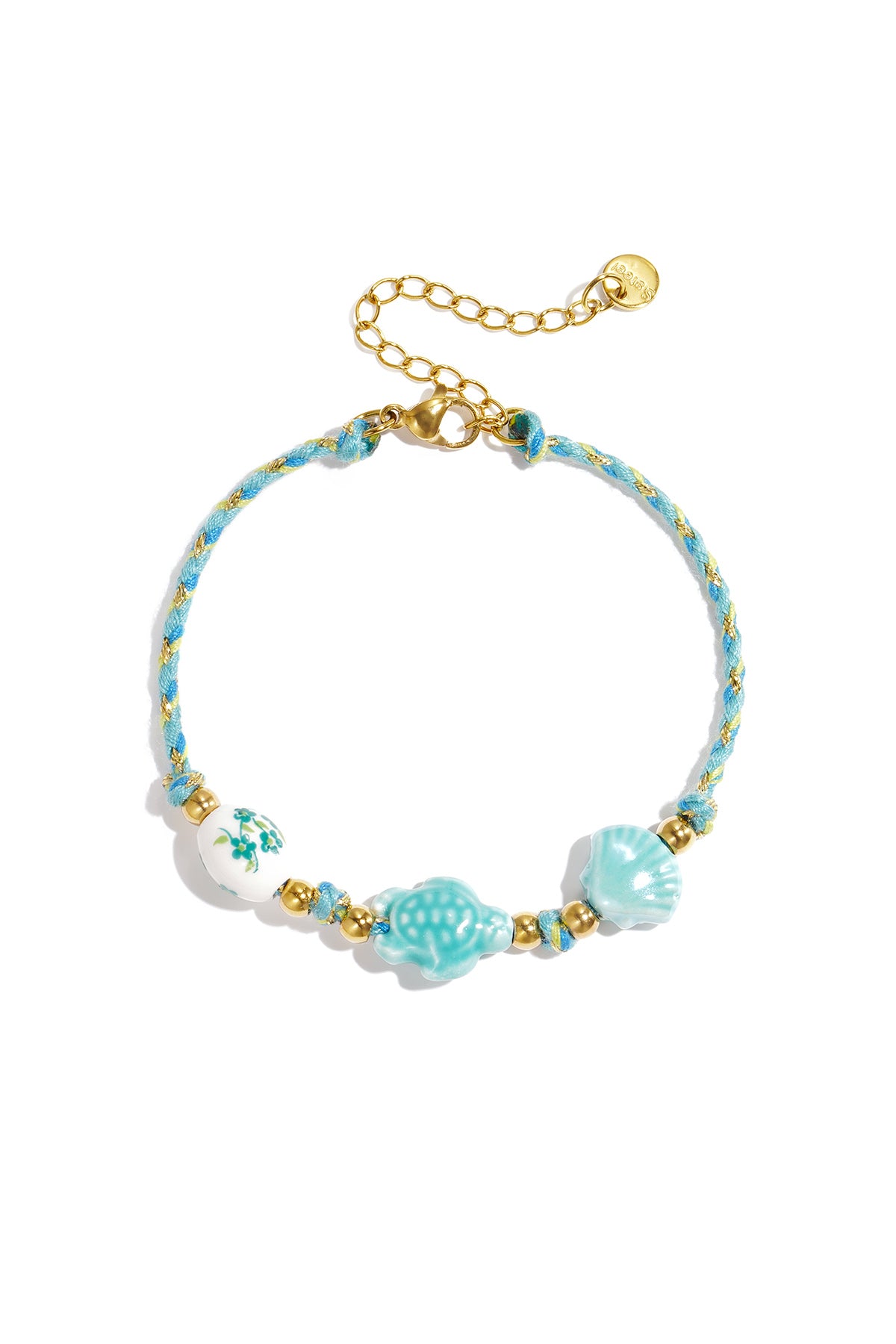 Bracciale con perline a forma di tartaruga e conchiglia e motivo a corda