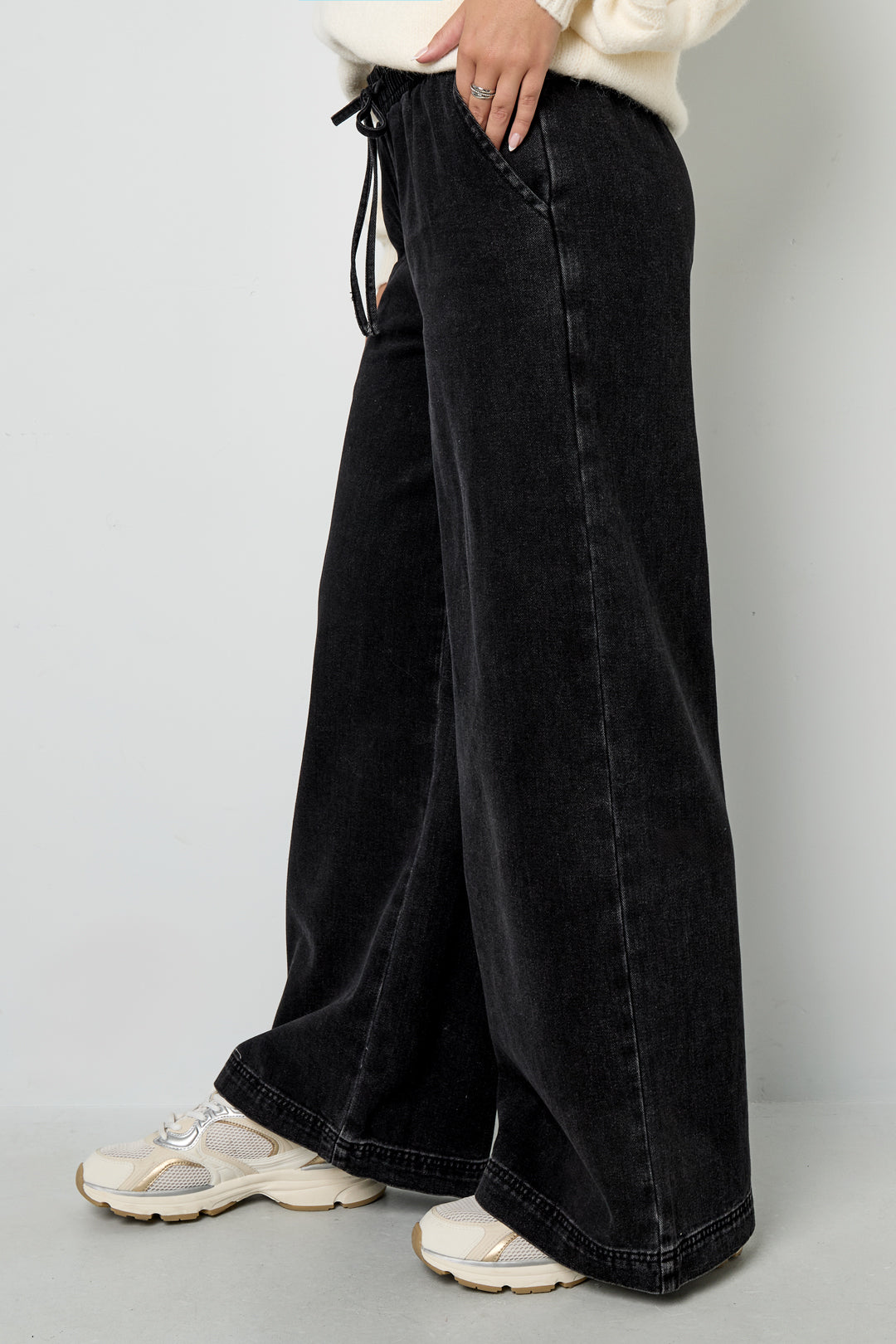 Cotone Tessuto Pantaloni Larghi Donna Stile Sportivo Colore Puro