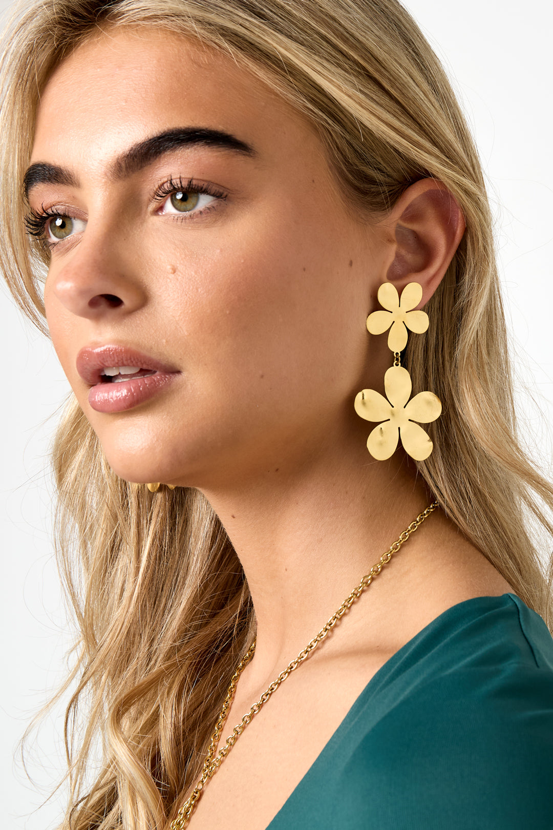 Orecchini pendenti in acciaio inossidabile, stile casual, semplici, da donna, serie "Fiore"