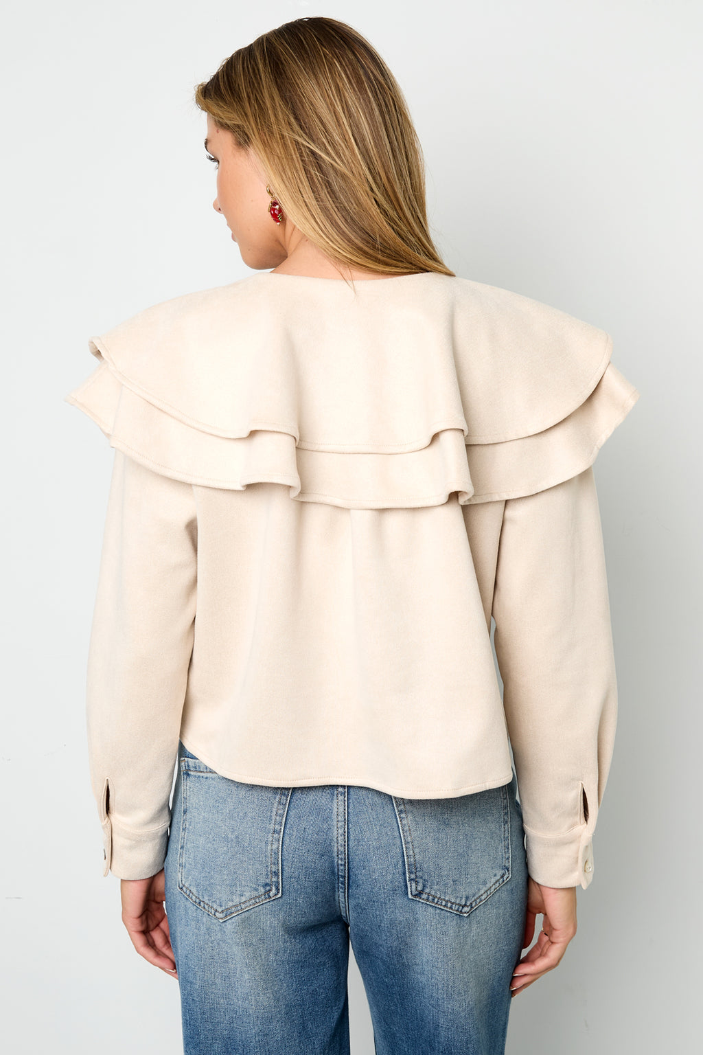 Woven Polyester Fiber Donna Blusa Elegant Ruffle Trim