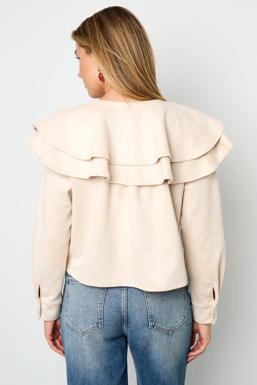 Woven Polyester Fiber Donna Blusa Elegant Ruffle Trim