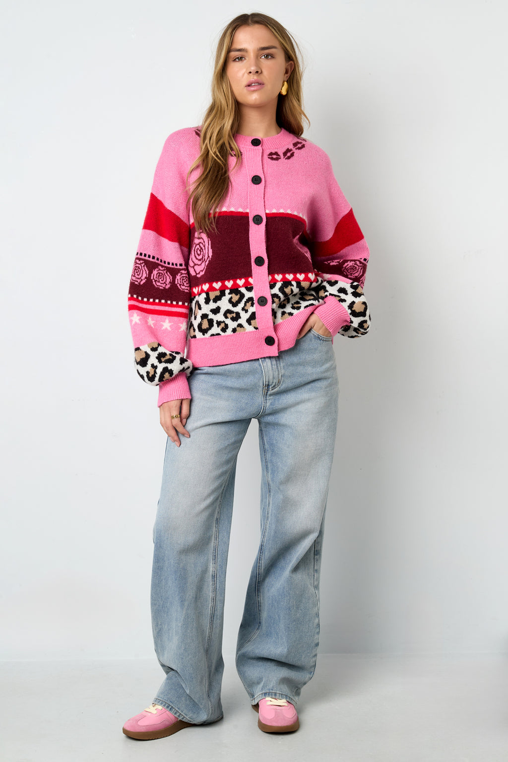 Cardigan Donna in Fibra di Poliestere lavorata a maglia Stile Casual con Stampa Floreale