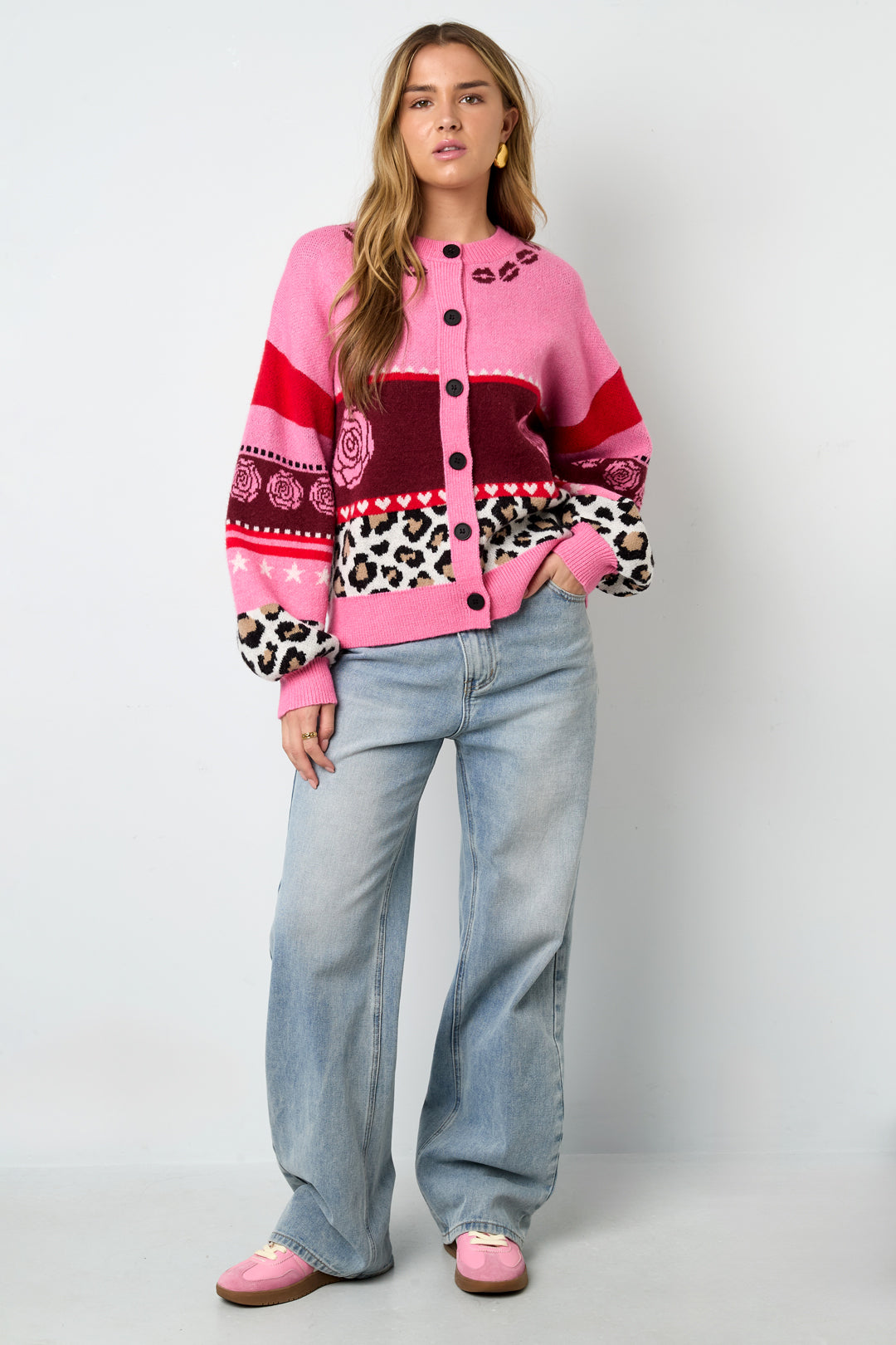 Cardigan Donna in Fibra di Poliestere lavorata a maglia Stile Casual con Stampa Floreale