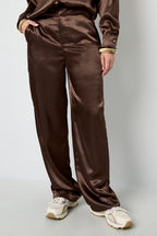 Tessuto Fibra di Poliestere Pantaloni Dritti Donna Stile Casual Colore Puro Autunno/Inverno