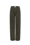 Cotone Tessuto Pantaloni Dritti Donna Stampa Leopardo Autunno/Inverno