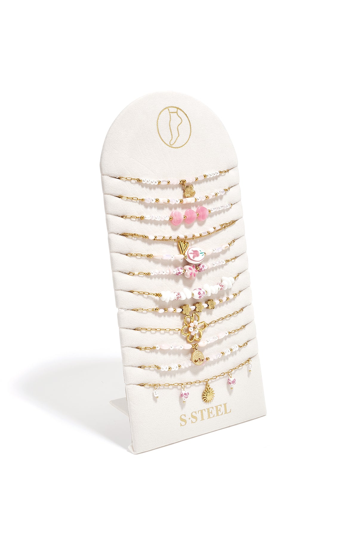 Set di cavigliere in ceramica con motivo floreale, ideale per vacanze, spiagge e occasioni romantiche. Gioielli da donna.