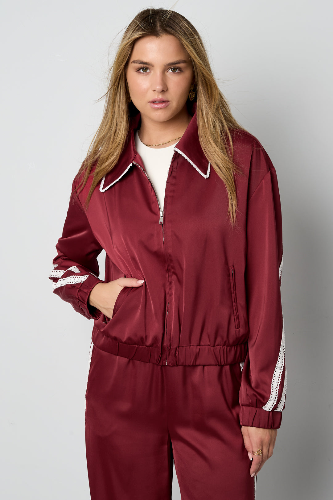 Giubbotto Donna in Fibra di Poliestere Tessuta Sportivo Contrasto di Colori Set da 2 Pezzi