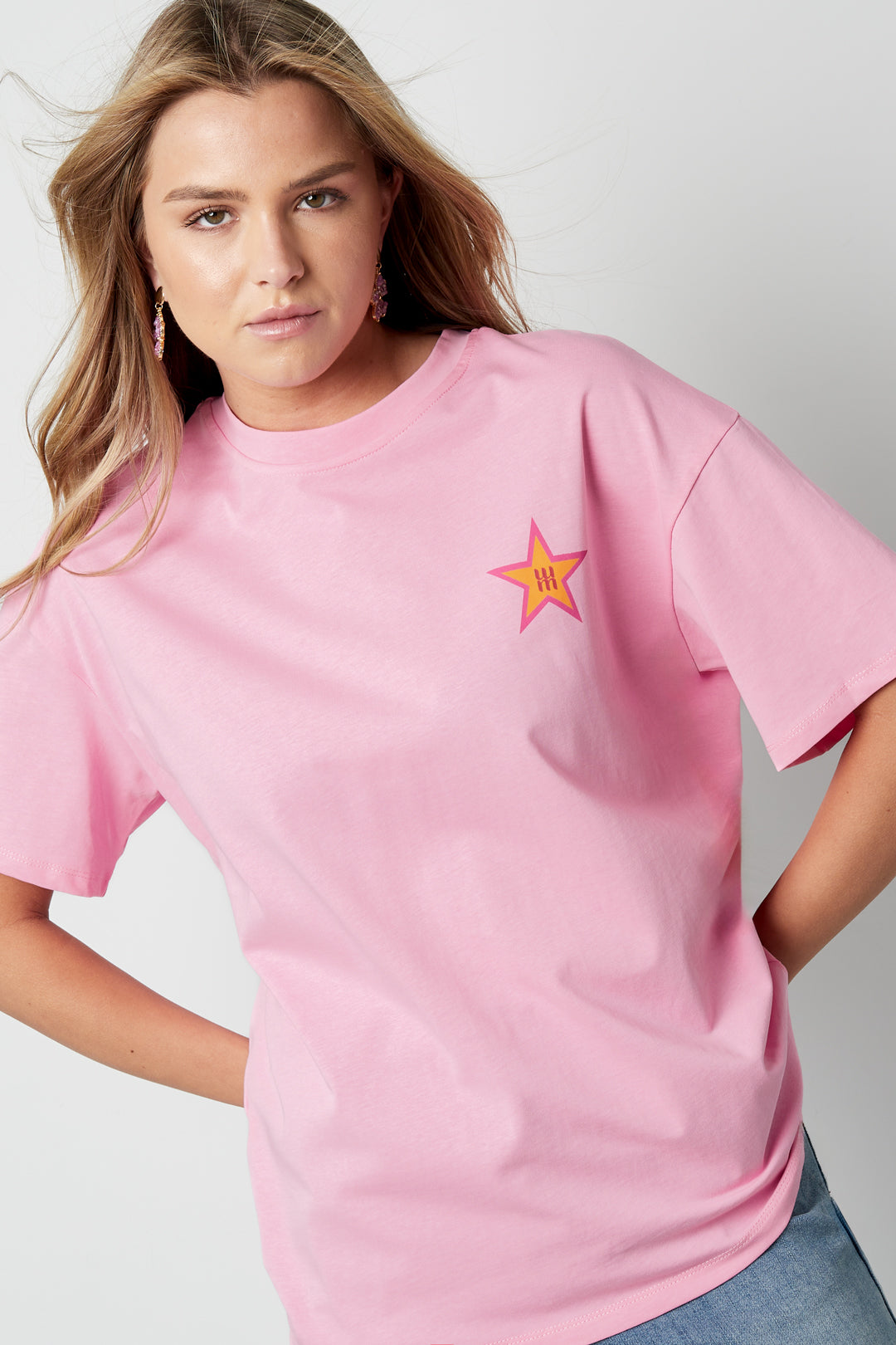 Cotone Maglietta Donna Casual Ricamo Stella