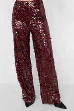 Tessuto Fibra di Poliestere Donna Pantalone Dritto Paillettes Elegante