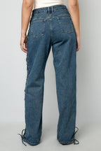 Cotone Tessuto Pantaloni Dritti Donna Con Lacci Casual