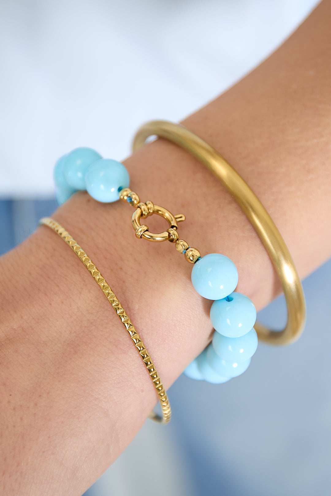 Bracciale con perline medie e chiusura frontale - 12 mm