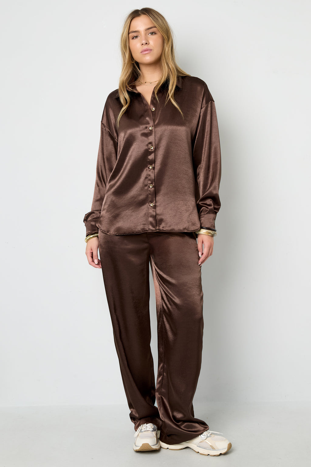 Tessuto Fibra di Poliestere Camicia Donna Casual Colore Puro Base
