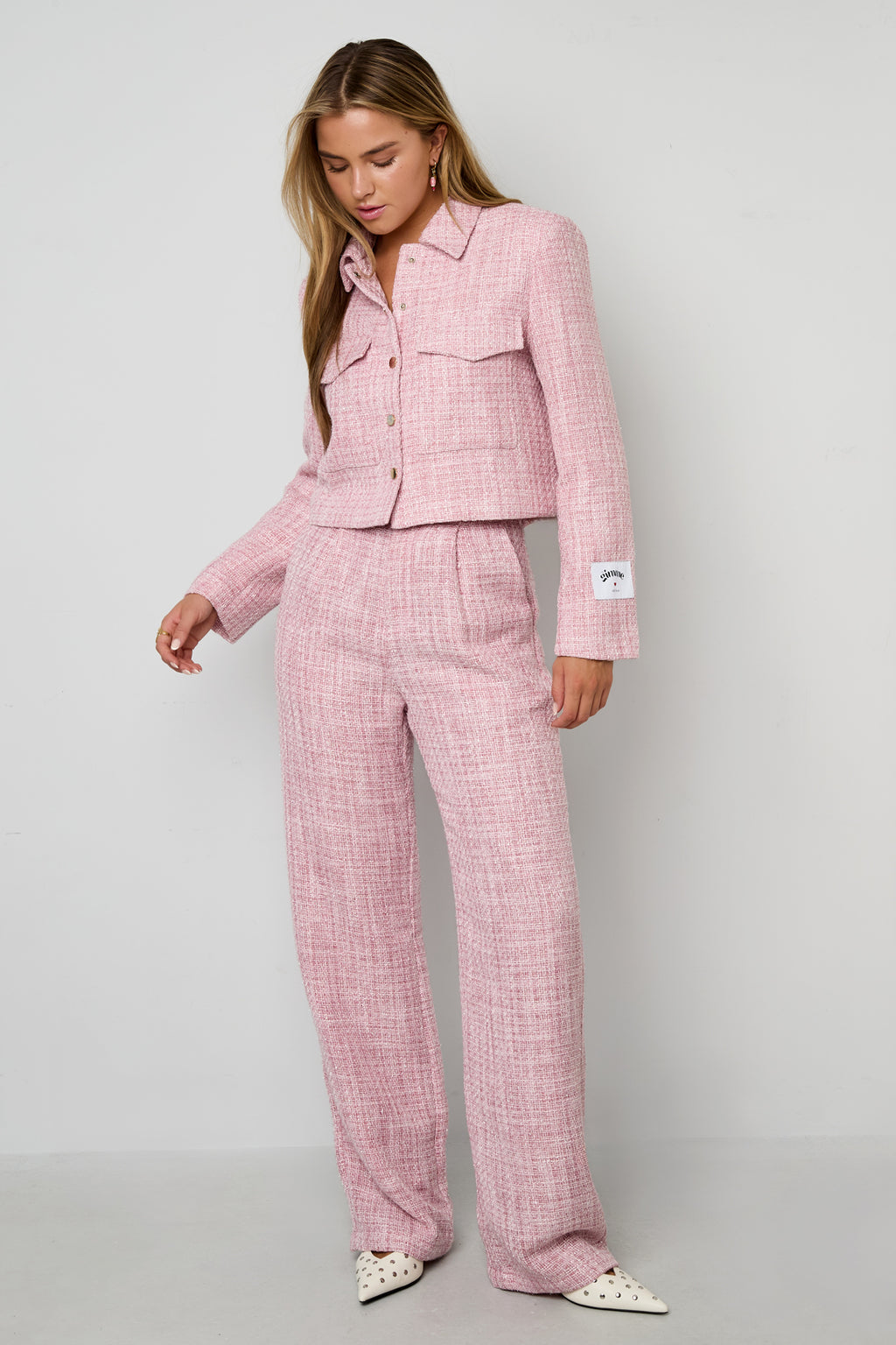 Tessuto Fibra di Poliestere Pantaloni Dritti Donna Eleganti a quadri Autunno/Inverno