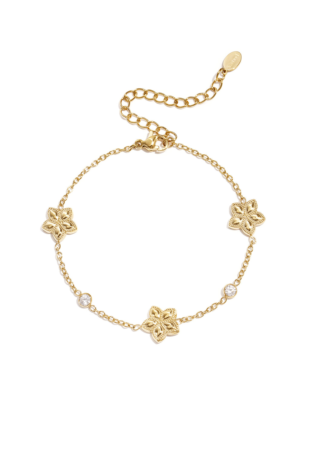 Bracciale con motivo alternato di fiori e pietre