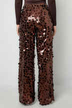 Tessuto Fibra di Poliestere Donna Pantalone Dritto Paillettes Elegante