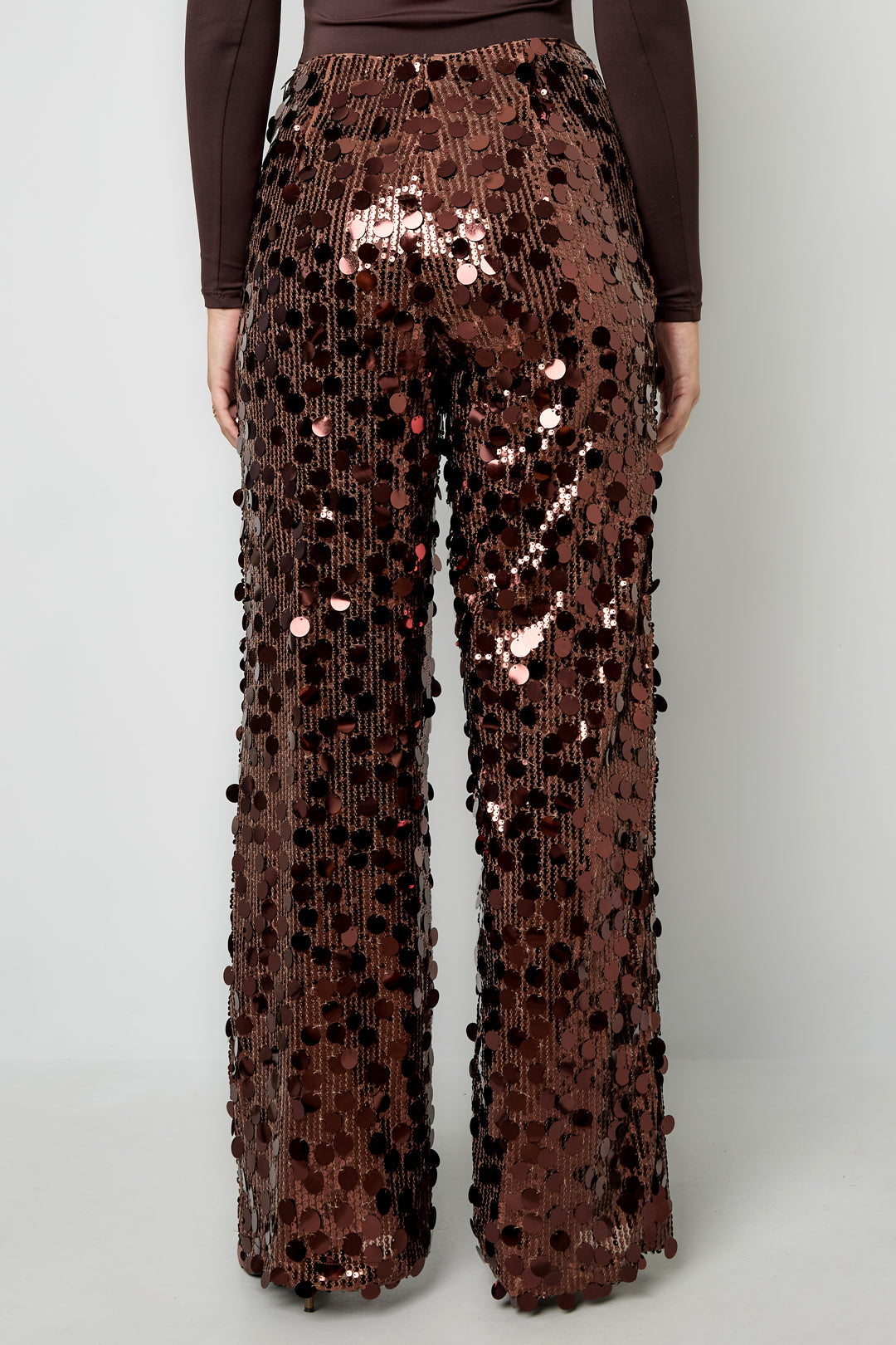 Tessuto Fibra di Poliestere Donna Pantalone Dritto Paillettes Elegante
