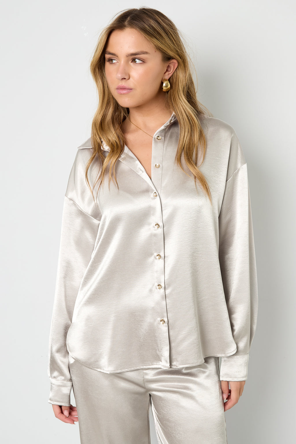 Tessuto Fibra di Poliestere Camicia Donna Casual Colore Puro Base