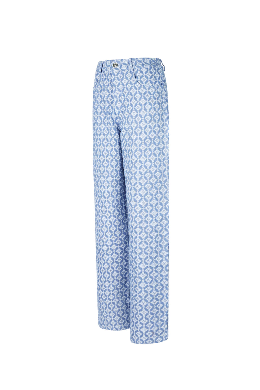 Cotton Woven Donna Pantalone Retto Motivo Geometrico