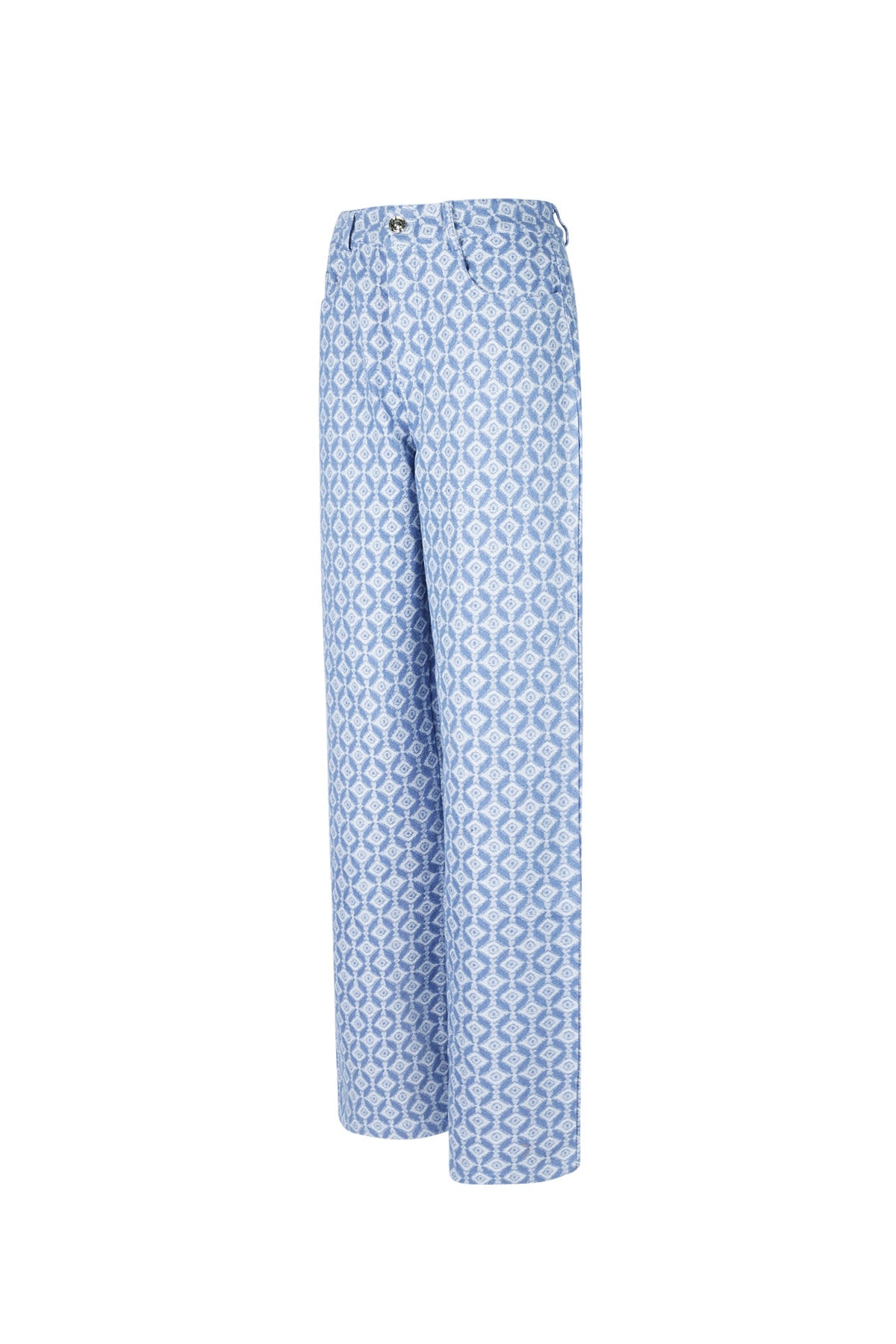 Cotton Woven Donna Pantalone Retto Motivo Geometrico