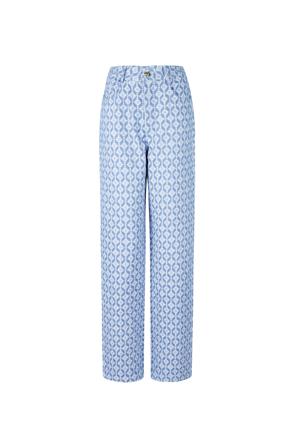 Cotton Woven Donna Pantalone Retto Motivo Geometrico