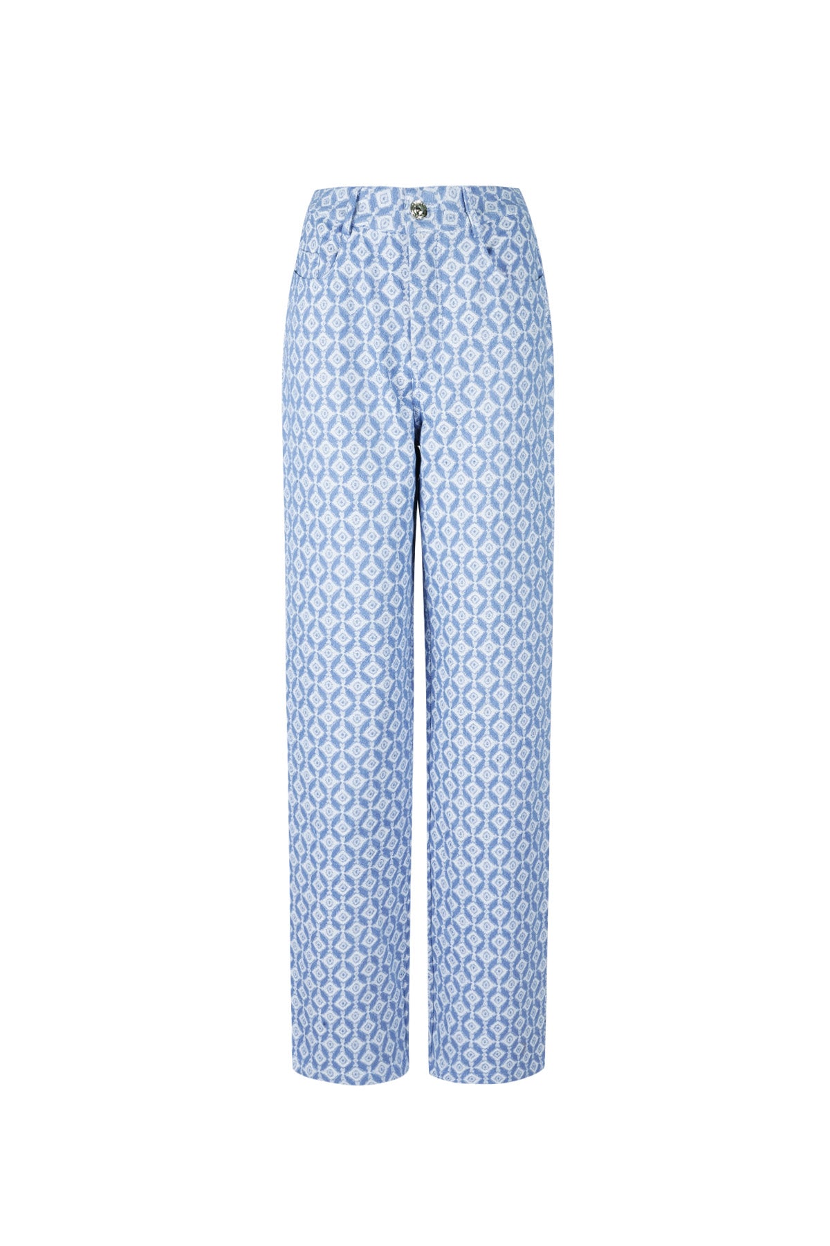 Cotton Woven Donna Pantalone Retto Motivo Geometrico