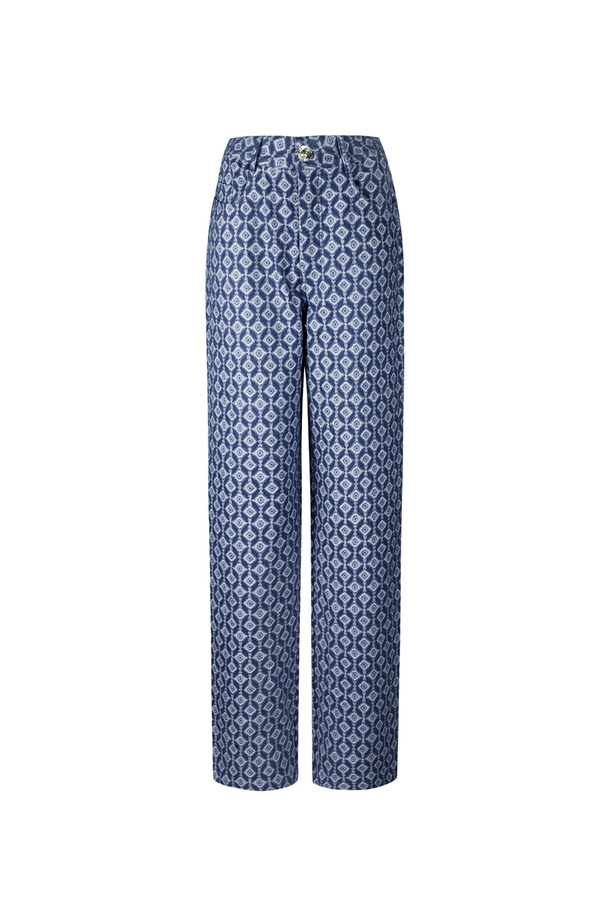Cotton Woven Donna Pantalone Retto Motivo Geometrico