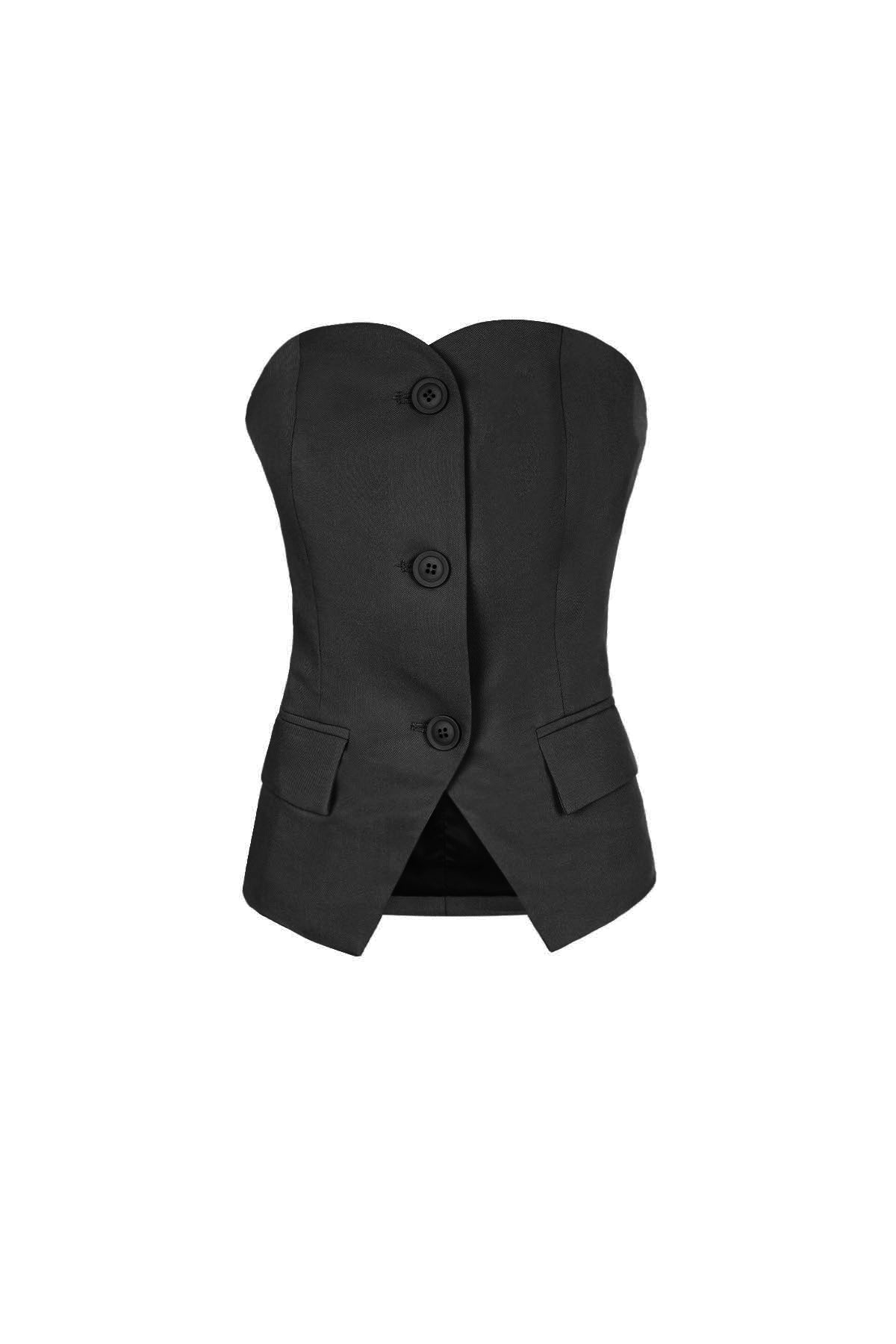 Top Senza Maniche Donna in Poliestere Design Strutturato con Pulsanti