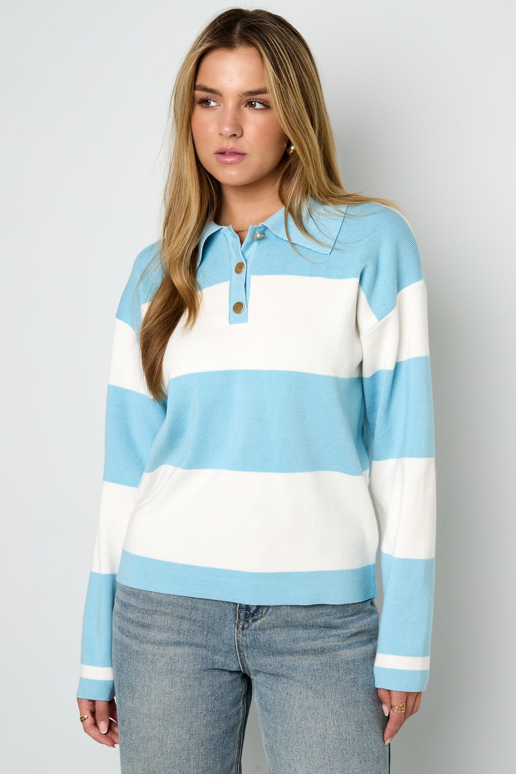 Maglione a Righe Donna in Viscosa Intrecciata Polo Autunno/Inverno