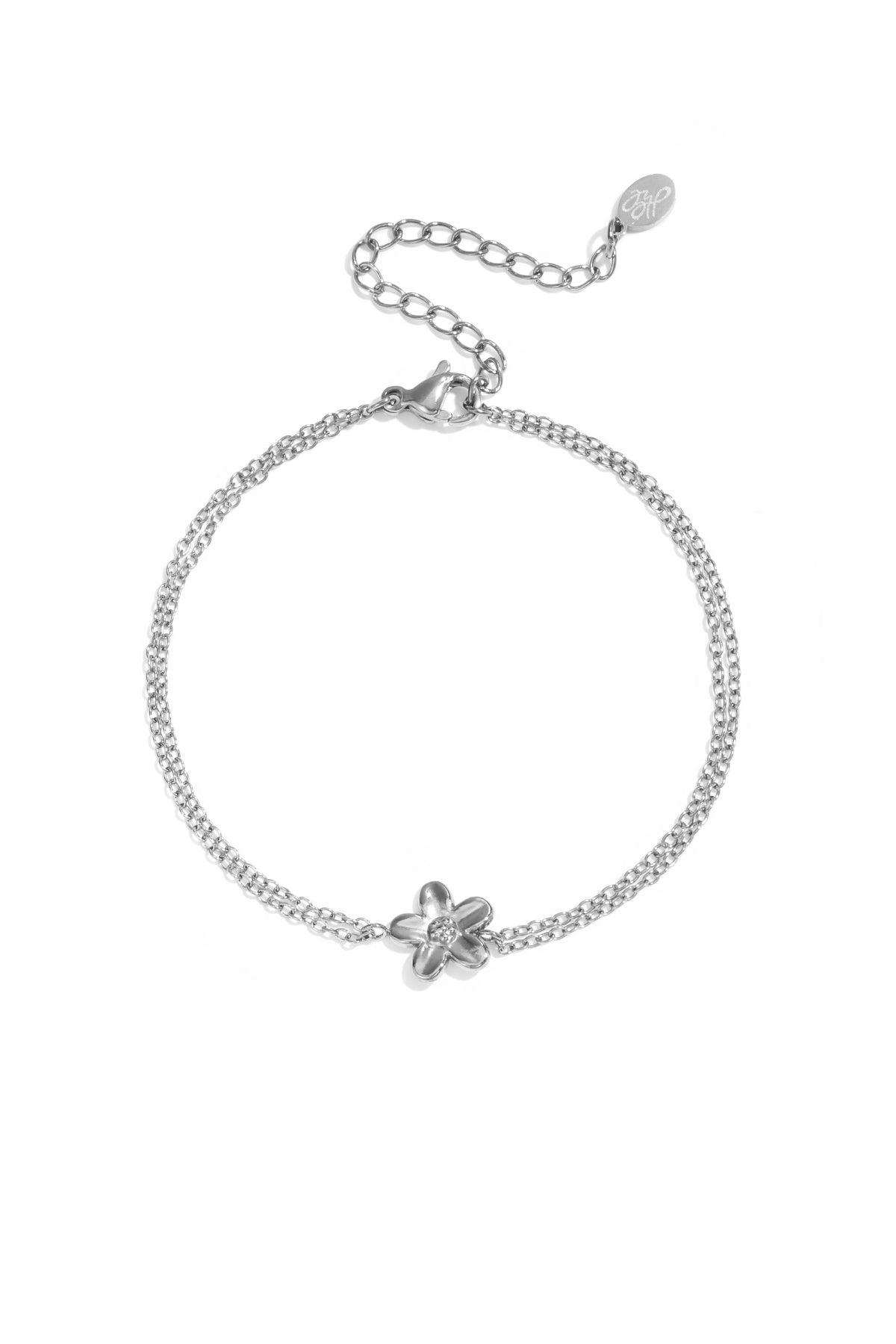 Bracciale con doppia catena e piccolo fiore
