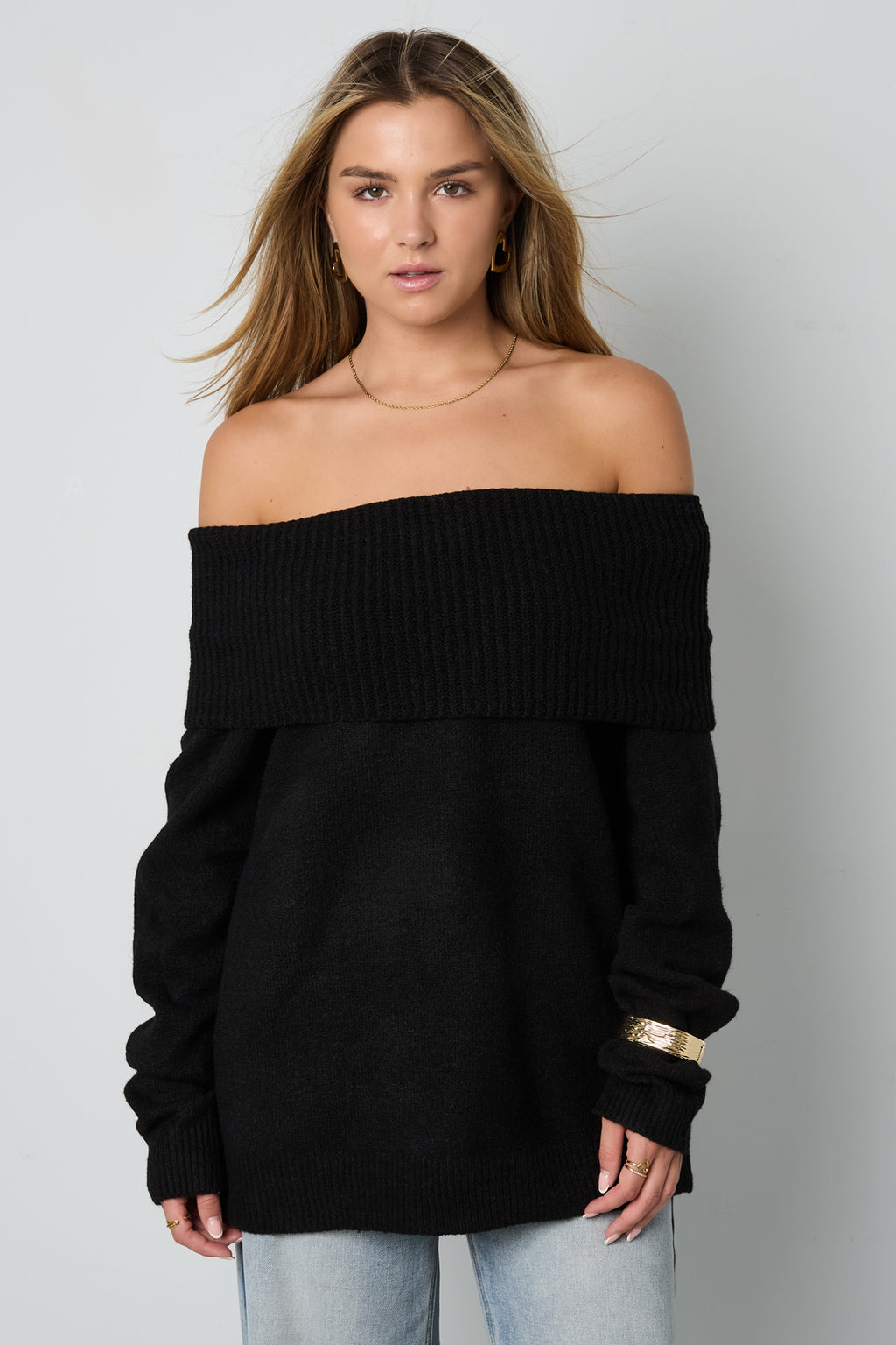 Maglione Donna a Spalla Scoperta in Fibra di Poliestere Intrecciata Elegante Colore Puro