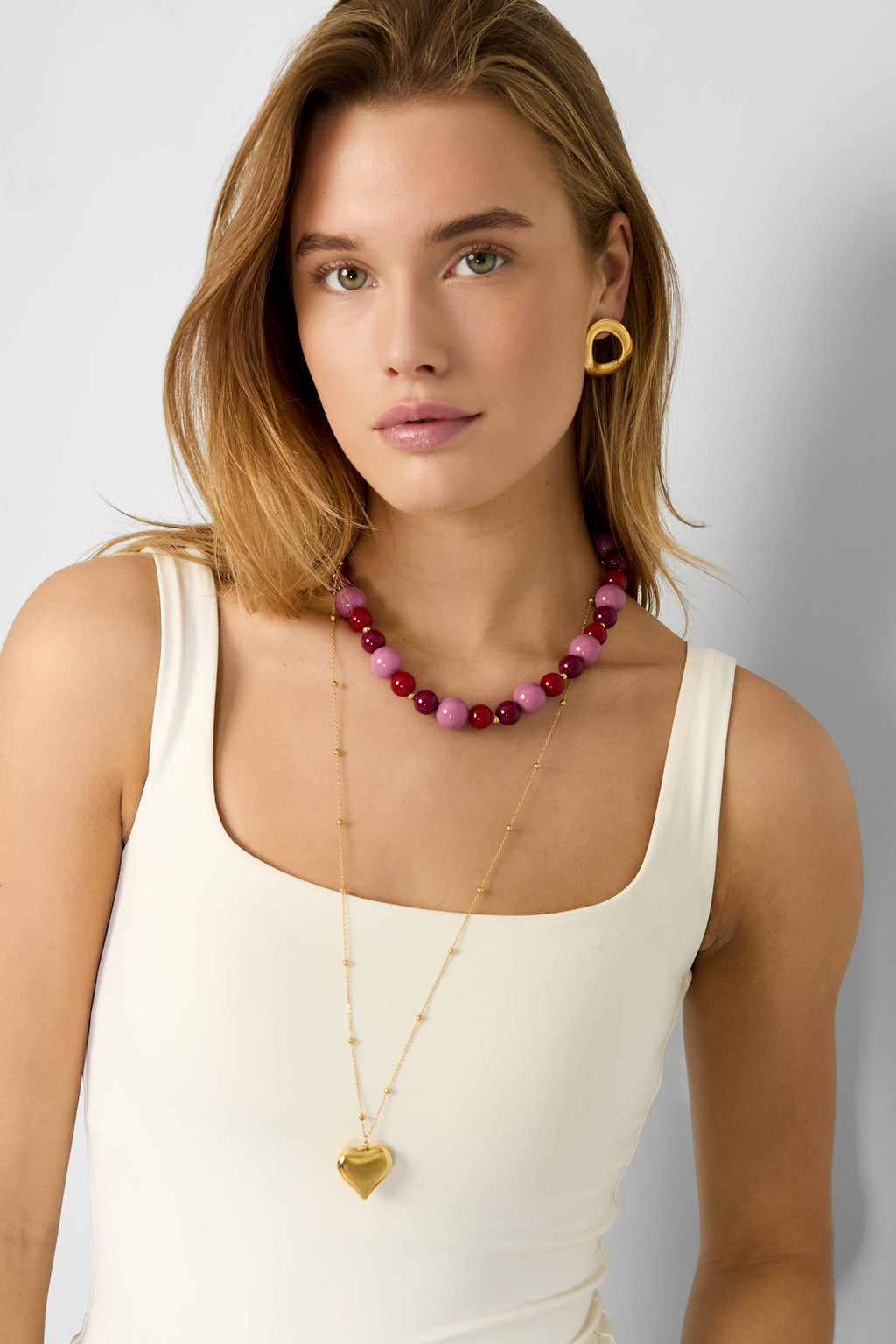 Collane lunghe in acciaio inossidabile con cuore, casual, quotidiane, semplici, gioielli da donna