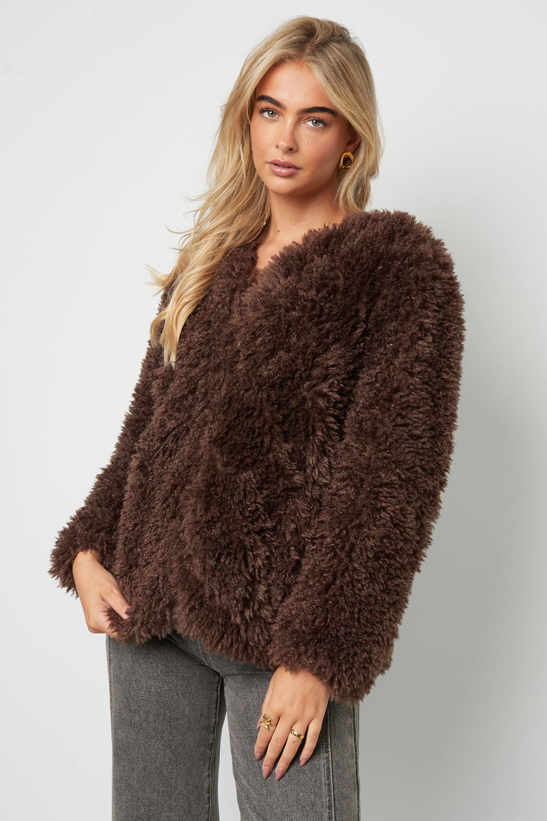 Tessuto Fibra di Poliestere Giacca Donna Elegante Colore Puro Autunno/Inverno