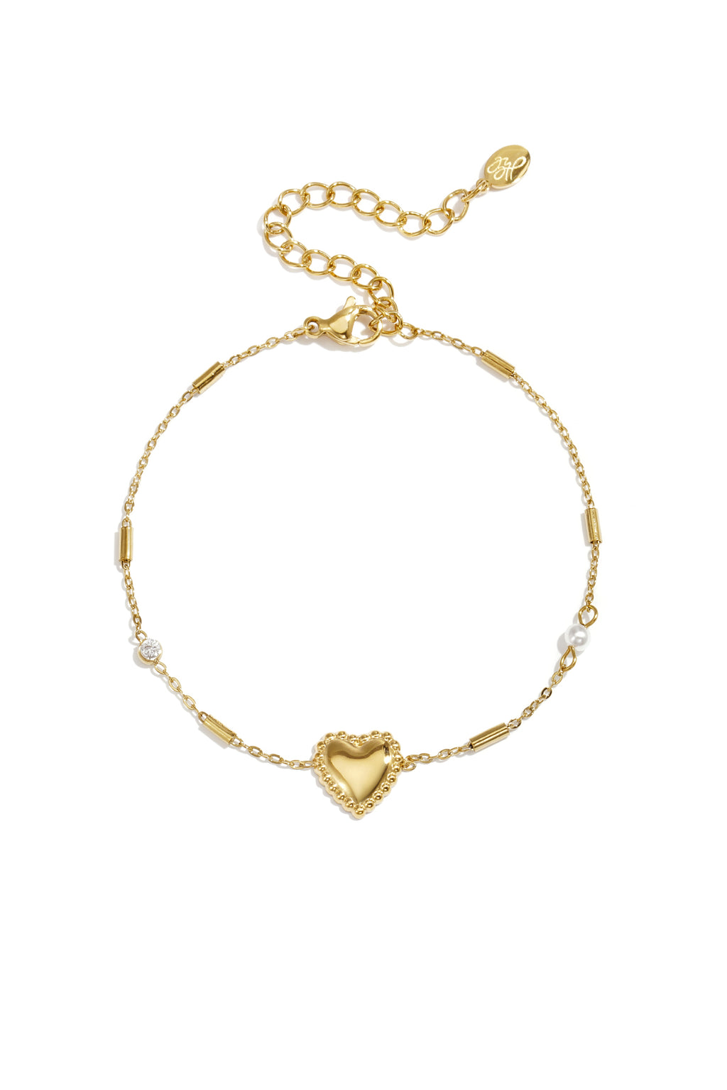 Bracciale con perla, pietra e cuore decorativo