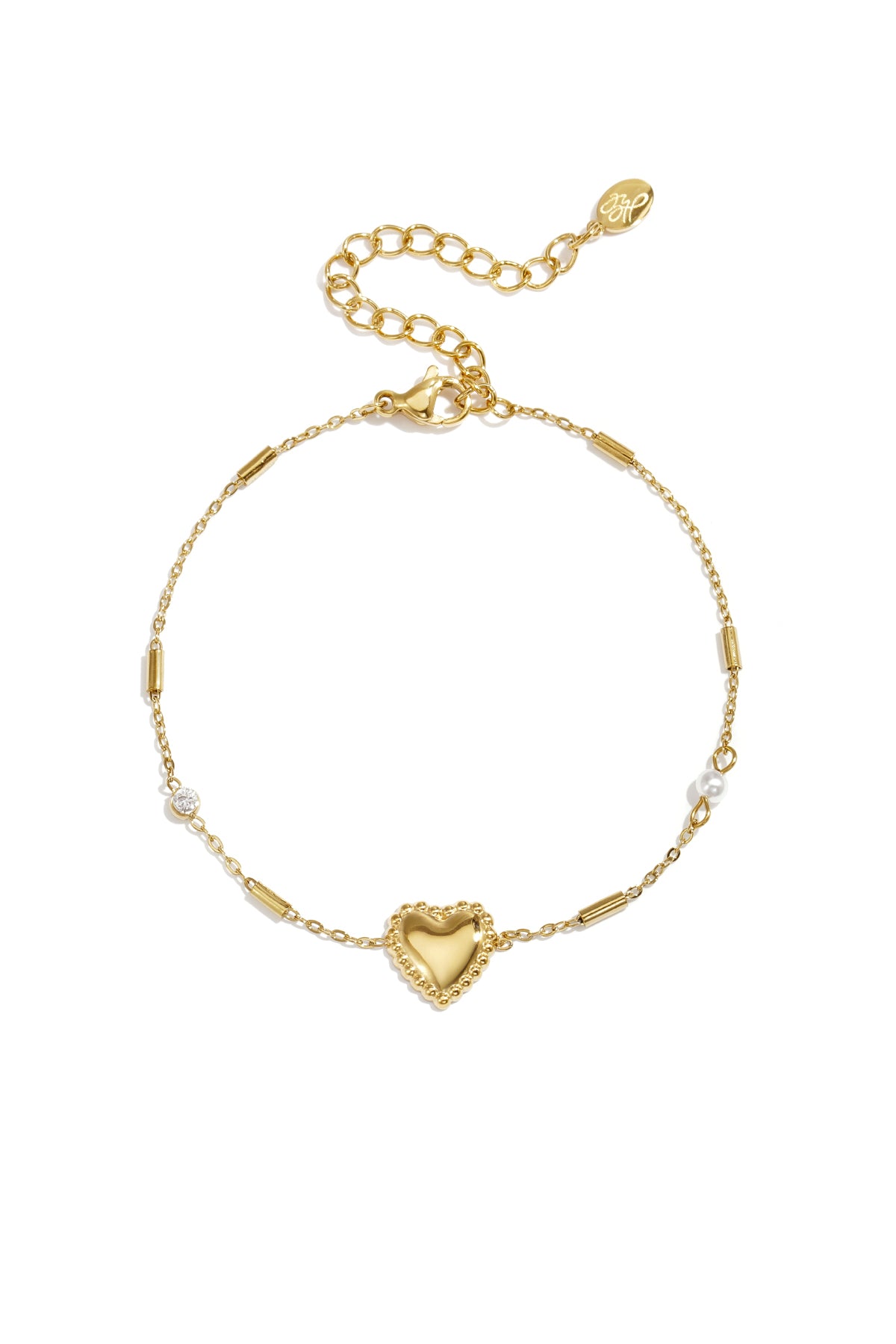 Bracciale con perla, pietra e cuore decorativo