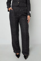 Tessuto Fibra di Poliestere Pantaloni Dritti Donna Eleganti a quadri Autunno/Inverno