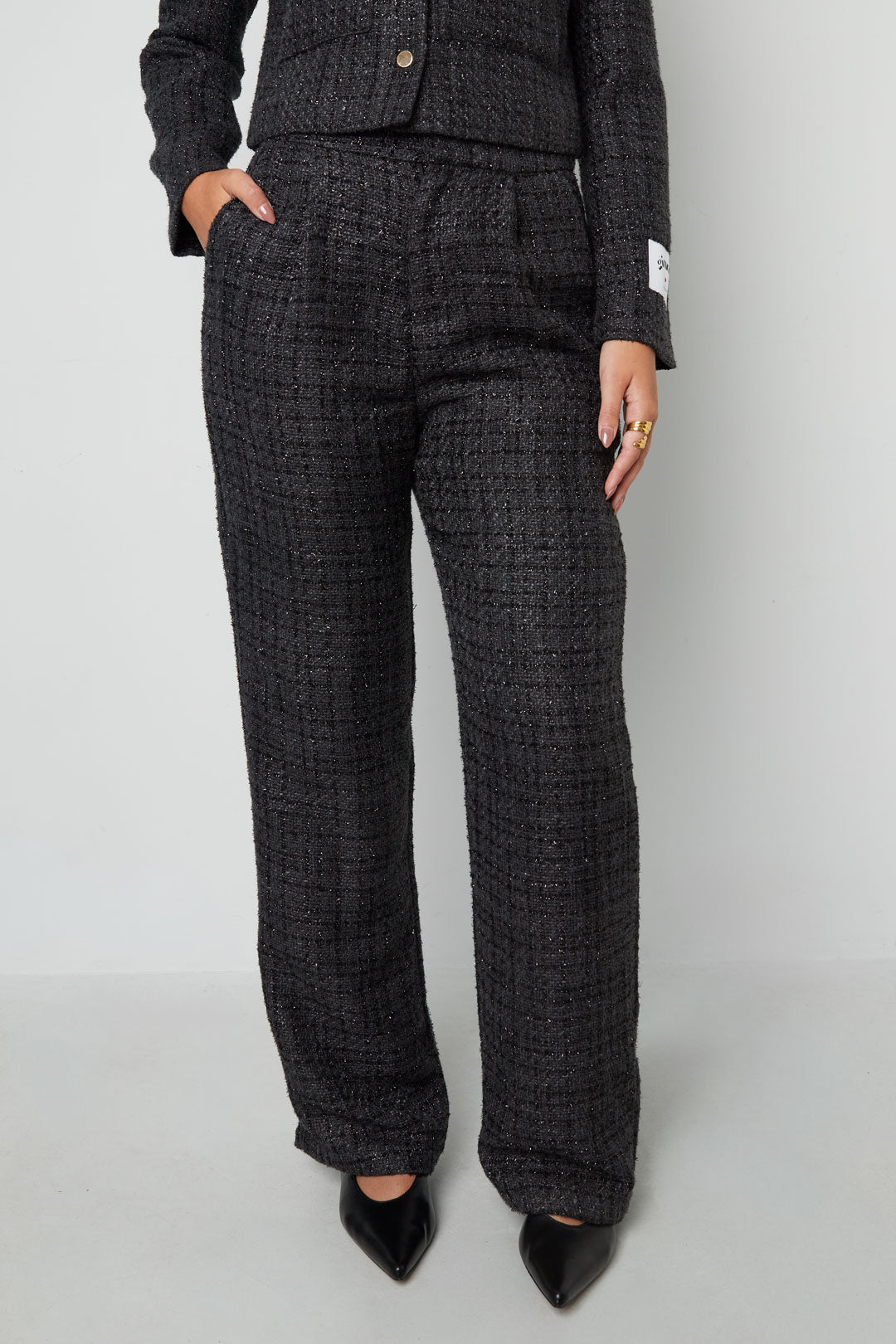 Tessuto Fibra di Poliestere Pantaloni Dritti Donna Eleganti a quadri Autunno/Inverno